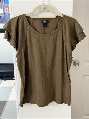PAIGE Olive Green Flutter Sleeve Short Sleeve Top